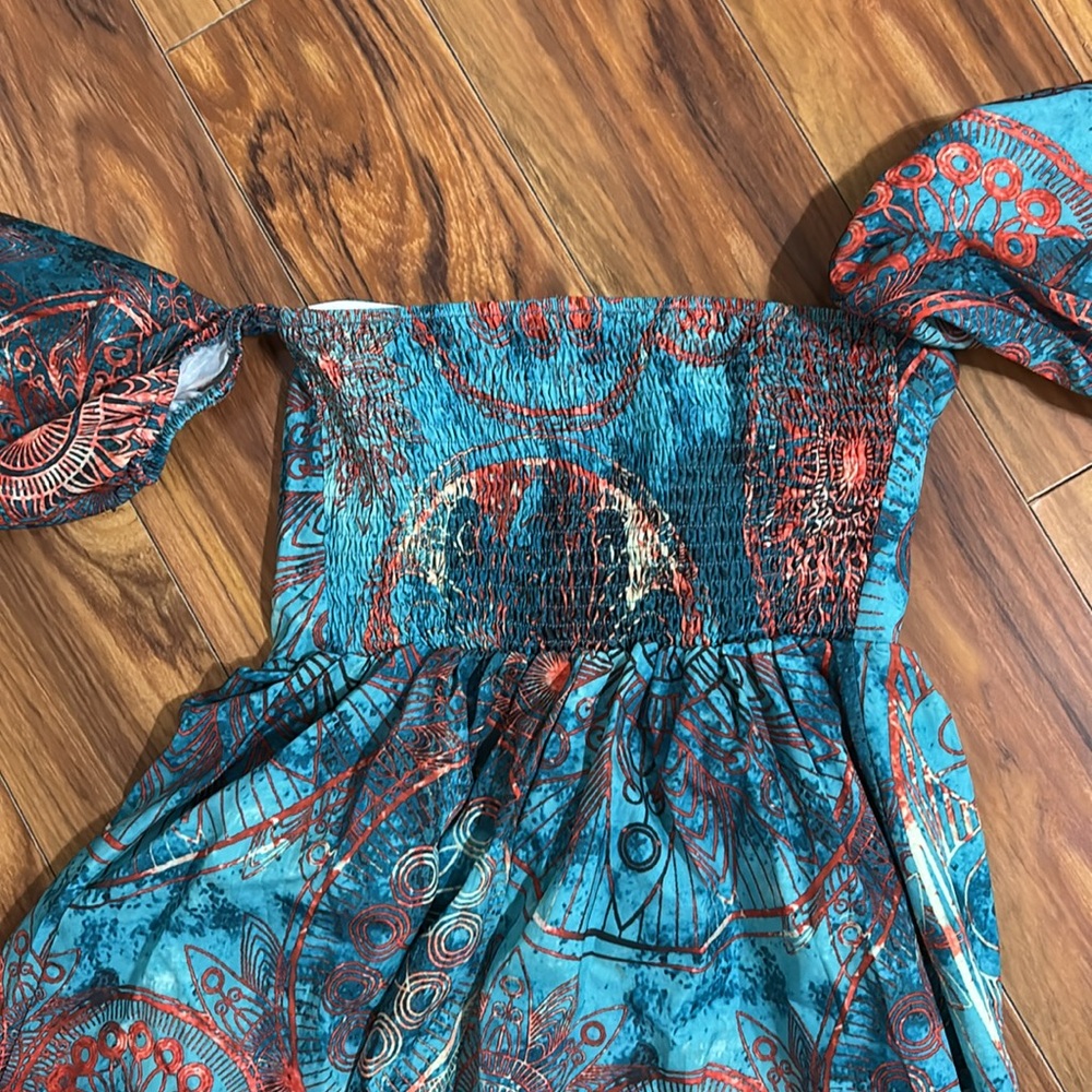 Cupshe teal blue & orange off the shoulder maxi dress, size small, NWT. - Picture 9 of 16
